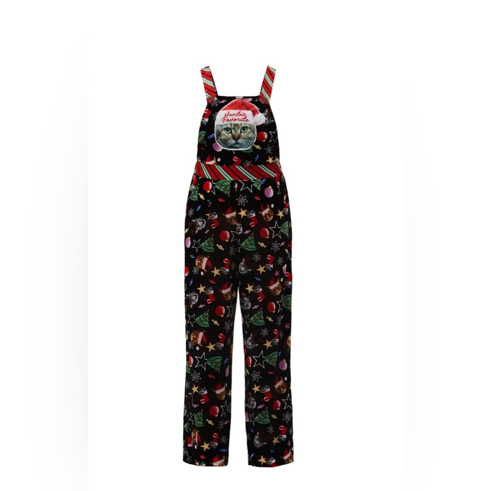 Festive Cat Print Overalls